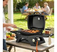 Outsunny 2 Burner Gas Grill, Tabletop Bbq With Cast Iron Grates, Black Black