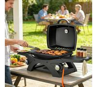Outsunny 2 Burner Gas Grill, Tabletop BBQ with Cast Iron Grates, Black - Gas Grill - 1 - Steel, Cast Iron, Plastic