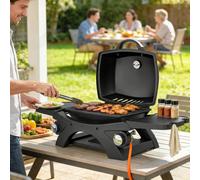 OUTSUNNY 2 Burner Gas Grill, Tabletop BBQ with Cast Iron Grates, Black Outsunny Black