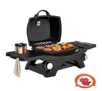 Outsunny 2 Burner Gas Grill with 2 Detachable Side Tables, 3.8 KW Steel Barbecue Grill with Cast Iron Grates, Tabletop BBQ with Lid, Thermometer, Grease Tray, 4 Hooks, Black