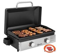 Outsunny 2 Burner Grill Griddle, Portable Gas Plancha, 6 kW, Tabletop Gas BBQ with Grease Cup for Camping Picnic Patios, Black