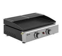 Outsunny 2 Burner Grill Griddle, Portable Gas Plancha with Warming Rack, 5 kW, Tabletop Gas BBQ with Grease Cup, Black