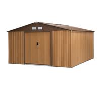 Outsunny 13' x 11' Metal Double Door Apex Storage Shed - Brown, Cream