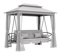 Outsunny 2-in-1 Convertible Swing Chair Bed 3 Seater Hammock Gazebo Patio Bench Cushioned Seat Mesh Curtains - Grey Aosom UK