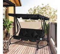 Outsunny 2-in-1 Garden Swing Chair for 3 Person w/ Adjustable Canopy Black