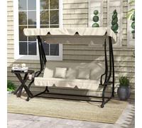 Outsunny 2-in-1 Garden Swing Chair for 3 Person w/ Adjustable Canopy, Cream, White