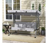 Outsunny 2-in-1 Garden Swing Chair - 3-Person Convertible Seat Bed, Adjustable Canopy - Light Grey