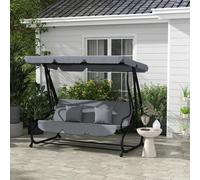 Outsunny 2-in-1 Garden Swing Chair for 3 Person w/ Adjustable Canopy Grey