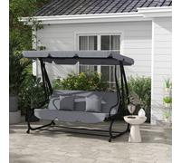 Outsunny 2-in-1 3 Seater Grey Convertible Garden Swing Chair with Adjustable Canopy - Dark Grey - Wilko