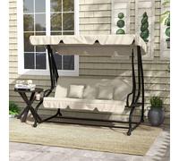 OUTSUNNY 2-in-1 Garden Swing Chair for 3 Person w/ Adjustable Canopy in White Outsunny White