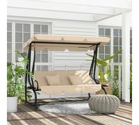 Outsunny 2-in-1 Garden Swing Chair for 3 Person w/ Adjustable Canopy Light Brown, Brown