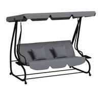 Outsunny 2-in-1 Garden Swing Seat Bed, 3 Seater Convertible Swing Chair Bench with Tilting Canopy, Cushioned Seat, 2 Cup Holders and 2 Pillows for Patio, Garden, Dark Grey
