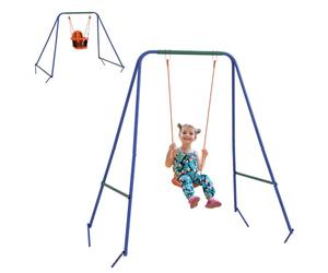 Outsunny 2 In 1 Nursery Swing for Toddlers, Swing Set, Blue and Orange