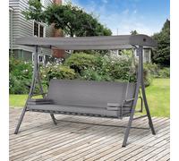 Outsunny 2-In-1 Patio 3 Seater Swing Chair Hammock W/ Cushion Adjustable Canopy