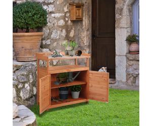Outsunny 2 In 1 Potting Bench Table W/ Storage Cabinet And Galvanized Table Top