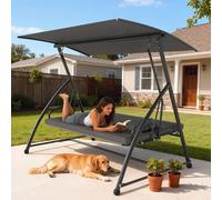 Outsunny 2-in-1 Swing Chair 3 Seater Hammock Cushion Bed Tilt Canopy Grey