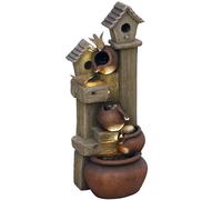 Outsunny 2-in-1 Waterfall Fountain with Birdhouse LED Lights Multi-colour