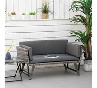Outsunny 2 In 1Rattan Folding Chaise Lounger W/ Cushion For Garden In Grey Grey