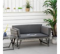 Outsunny 2 in 1Rattan Folding Chaise Lounger w/ Cushion for Garden Mixed Grey