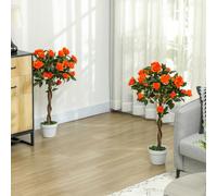 OUTSUNNY 2 Pack 90cm/3FT Artificial Rose Tree Fake Decorative Plant with Pot in Orange Outsunny Orange