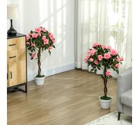 OUTSUNNY 2 Pack 90cm/3FT Artificial Rose Tree Fake Decorative Plant with Pot in Pink Outsunny Pink