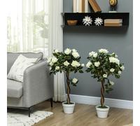 Outsunny Set of 2 90cm Artificial Rose Tree, Fake Decorative Plant, White, White