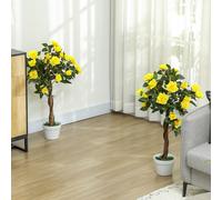 Outsunny Set of 2 90cm/3FT Artificial Rose Tree, Fake Decorative Plant with Pot, Indoor Faux Decoration Home Office Decor, Yellow