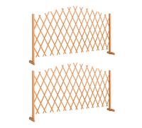 Outsunny 2 Pack Expanding Fence Panels, Wooden Freestanding Garden Fence with Stable Feet, 180 x 30 x 103cm, Brown