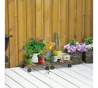 Outsunny 30L x 30W x 7Hcm 2 Pack Plant Stand with Wheels, Flowerpot Holder, Wooden Flower Display Stand for Indoor Outdoor Living Room Entryway