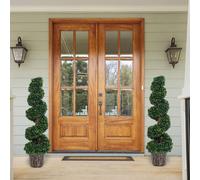 OUTSUNNY 2 PCS Artificial Boxwood Spiral Tree Home Decorative Plant Nursery Pot in Green Outsunny Green