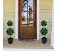 Outsunny Set of 2 Artificial Boxwood Ball Topiary Trees Potted Decorative Plant Indoor Décor (67cm)