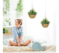 Outsunny 2-Pcs Artificial Lavender Hanging Planter Baskets, Purple - Wicker Pots with Chain, 844-360