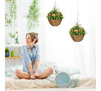 OUTSUNNY 2 PCs Artificial Lisianthus Flower Hanging Planter Basket Home Décor in Orange Outsunny Orange