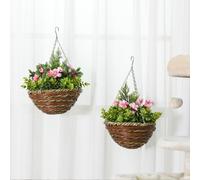 Outsunny 2 PCs Artificial Lisianthus Flower Hanging Planter Basket Home Garden