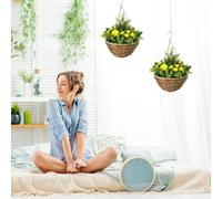 Outsunny 2 Pcs Artificial Lisianthus Flower Hanging Planter Basket In Yellow Yellow