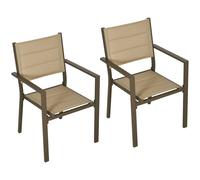 Outsunny 2 Pcs Dining Chairs, Stackable Design Aluminium Outdoor Armchairs In Brown Brown