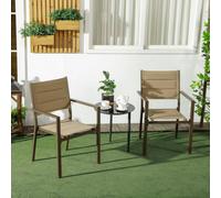 Outsunny 2 PCs Dining Chairs, Stackable Design Aluminium Outdoor Armchairs Black - Brown - Aluminium, Mesh Fabric - 56.5cm x 57.5cm x 87cm