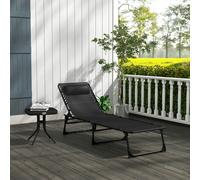 Outsunny 2 Pcs Folding Beach Chair Chaise Lounge 4 Adjustable Positions, Black - Black - Steel, Elastic, Mesh Fabric - 197L x 58W x 30H cm