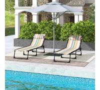Outsunny 2 Pcs Folding Beach Chair Chaise Lounge 4 Adjustable Positions, Black - Multicolored - Steel, Mesh Fabric - 197cm x 58cm x 30cm