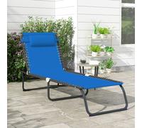 Outsunny 2 Pcs Folding Beach Chair Chaise Lounge 4 Adjustable Positions, Black - Navy Blue - Steel, Elastic, Mesh Fabric - 197L x 58W x 30H cm