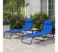 Outsunny 2pc Beach Chaise Lounge, 4 Positions - Blue, Blue