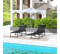OUTSUNNY 2 Pcs Folding Beach Chair Chaise Lounge 4 Adjustable Positions in Black Outsunny Black