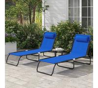Outsunny 2 Pcs Folding Beach Chair Chaise Lounge 4 Adjustable Positions In Blue Blue