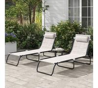 OUTSUNNY 2 Pcs Folding Beach Chair Chaise Lounge 4 Adjustable Positions in Cream Outsunny Cream
