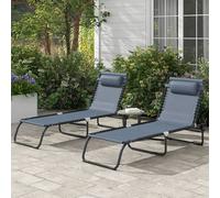 Outsunny 2 Piece Foldable Sun Loungers, Outdoor 4 Level Adjustable Backrest Reclining Chaise Chairs, Steel Frame Recliner Chair for Camping, Hiking, Grey Grey