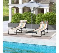 Outsunny 2 Pcs Folding Beach Chair Chaise Lounge 4 Adjustable Positions, Multi