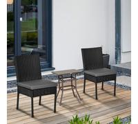 Outsunny 2 PCs Rattan Garden Chairs with Cushion, Wicker Dining Chairs, Black - Black - 44cm x 58cm x 88cm - 2