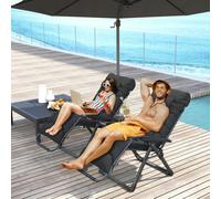 Outsunny 2 PCS Reclining Zero Gravity Chair Folding Lounger Cushion Black - Black - Metal, Polyester - 90cm x 65cm x 110cm