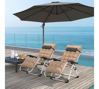 Outsunny 2 PCS Reclining Zero Gravity Chair Folding Lounger Cushion Khaki, Brown