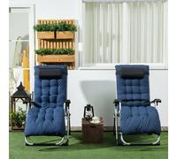 Outsunny 2 Pcs Reclining Zero Gravity Chair Folding Lounger Cushion Blue, Blue